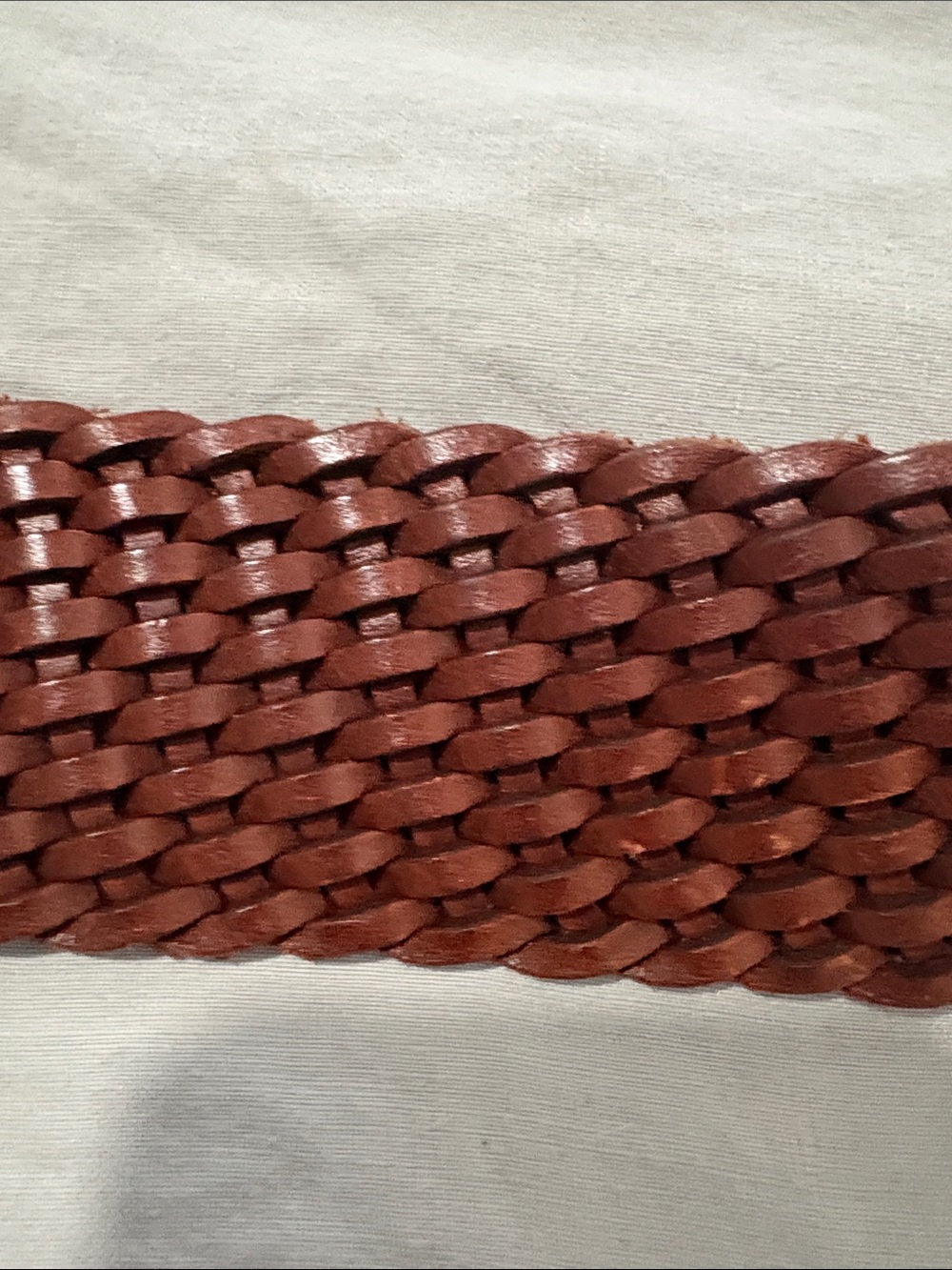 Woven Brown Leather Women's Belt with Sterling Silver Ring Hardware - Picture 4 of 5